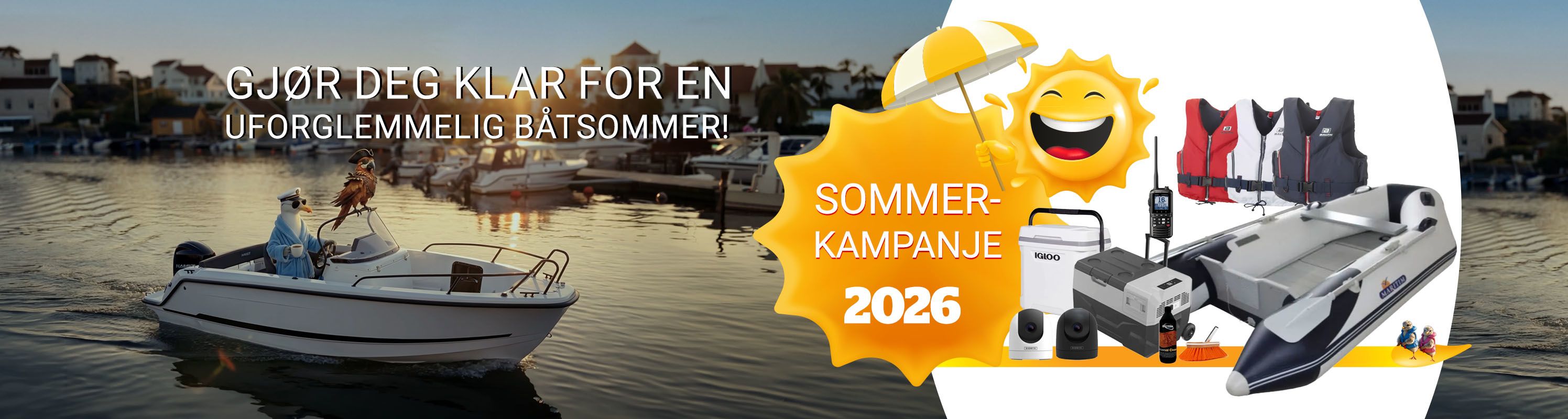 I sommerkampanjen finner du alt du trenger for å nyte båtlivet. Her finner du f. eks kjølebokser for varme sommerdager, nattkamera som gir deg oversikt i mørket og VHF'er for pålitelig kommunikasjon. Baltic oppblåsbare redningsvester for din sikkerkhet. Du finner også våre populære gummibåter og mye mer! Alt du trenger for å gjøre båtlivet enda bedre enten du er på jakt etter sikkerhet eller komfort.