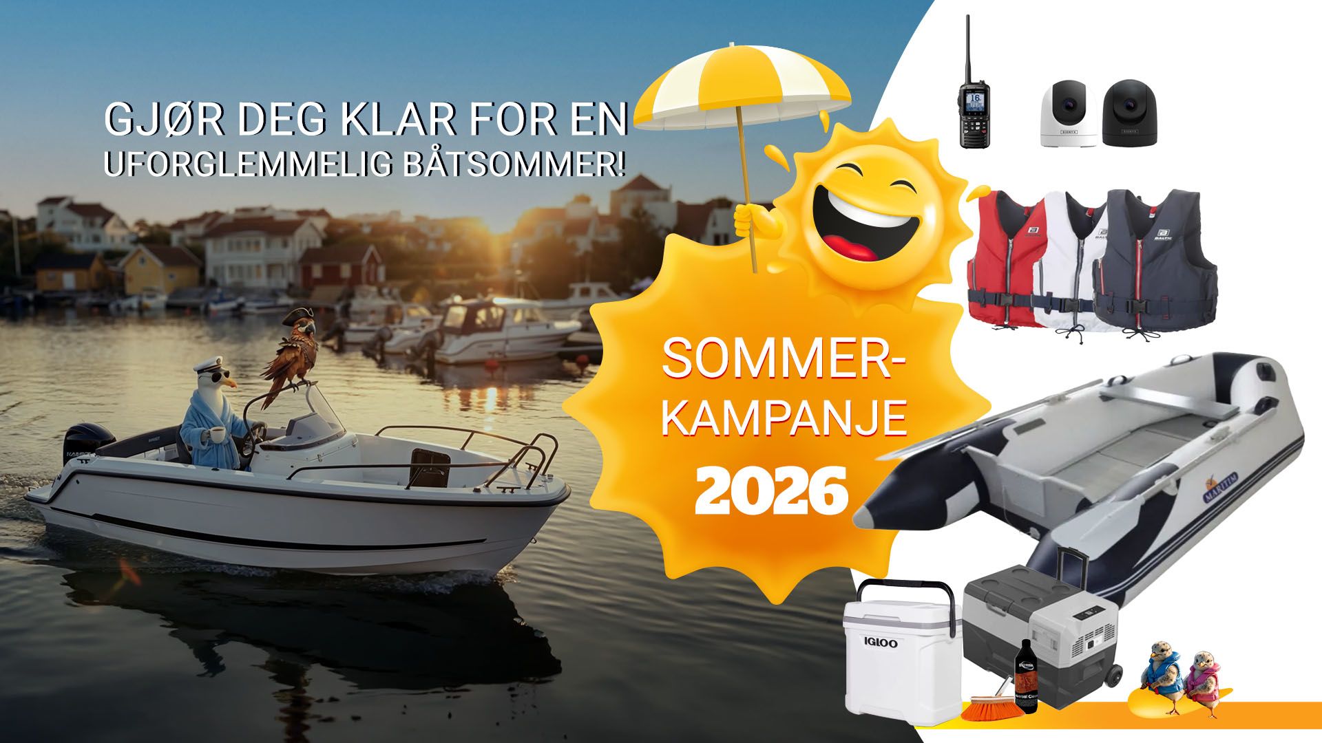 I sommerkampanjen finner du alt du trenger for å nyte båtlivet. Her finner du f. eks kjølebokser for varme sommerdager, nattkamera som gir deg oversikt i mørket, VHF'er for pålitelig kommunikasjon, Baltic redningsvester og mye mer! Alt du trenger for å gjøre båtlivet enda bedre, sikrere og komfortabelt.