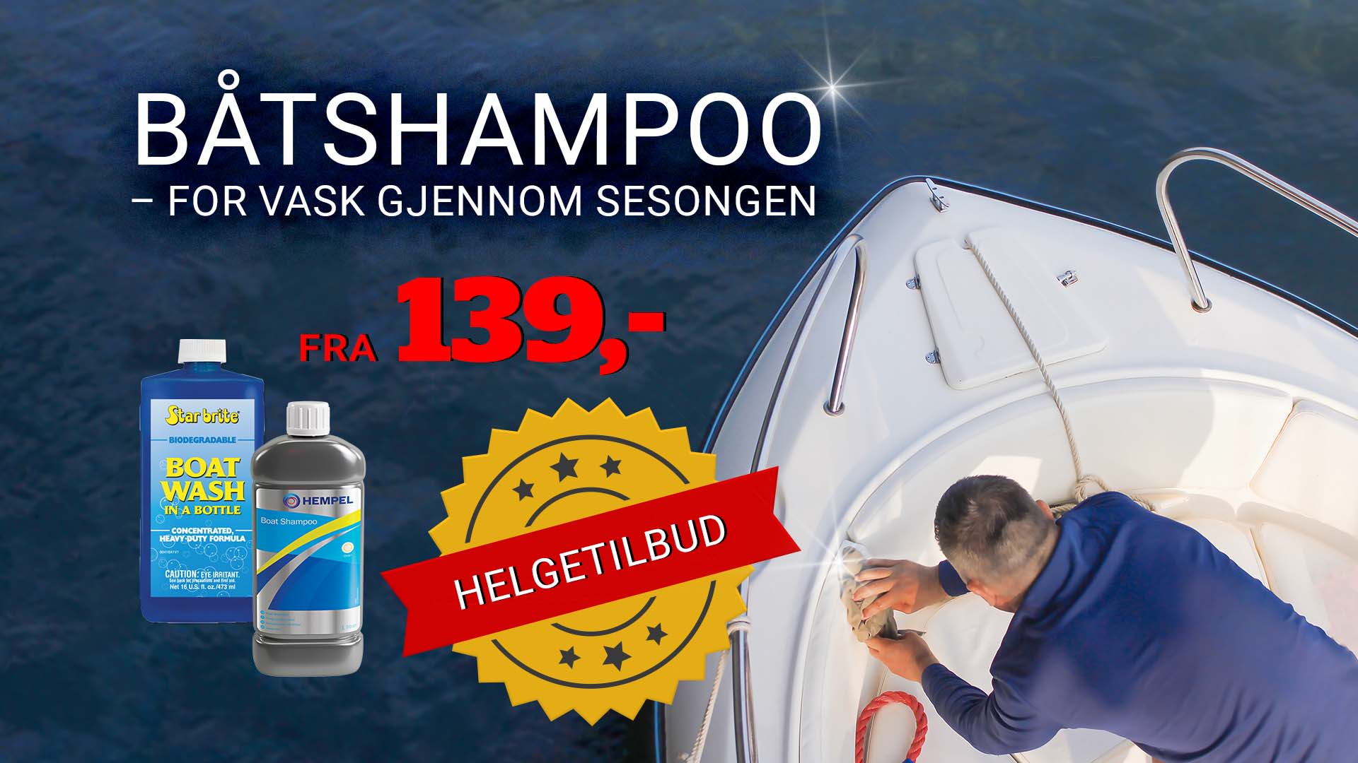 Båtshampoo for vask gjennom sesongen. Helgetilbud uke 28 fra 9. - 12. juli