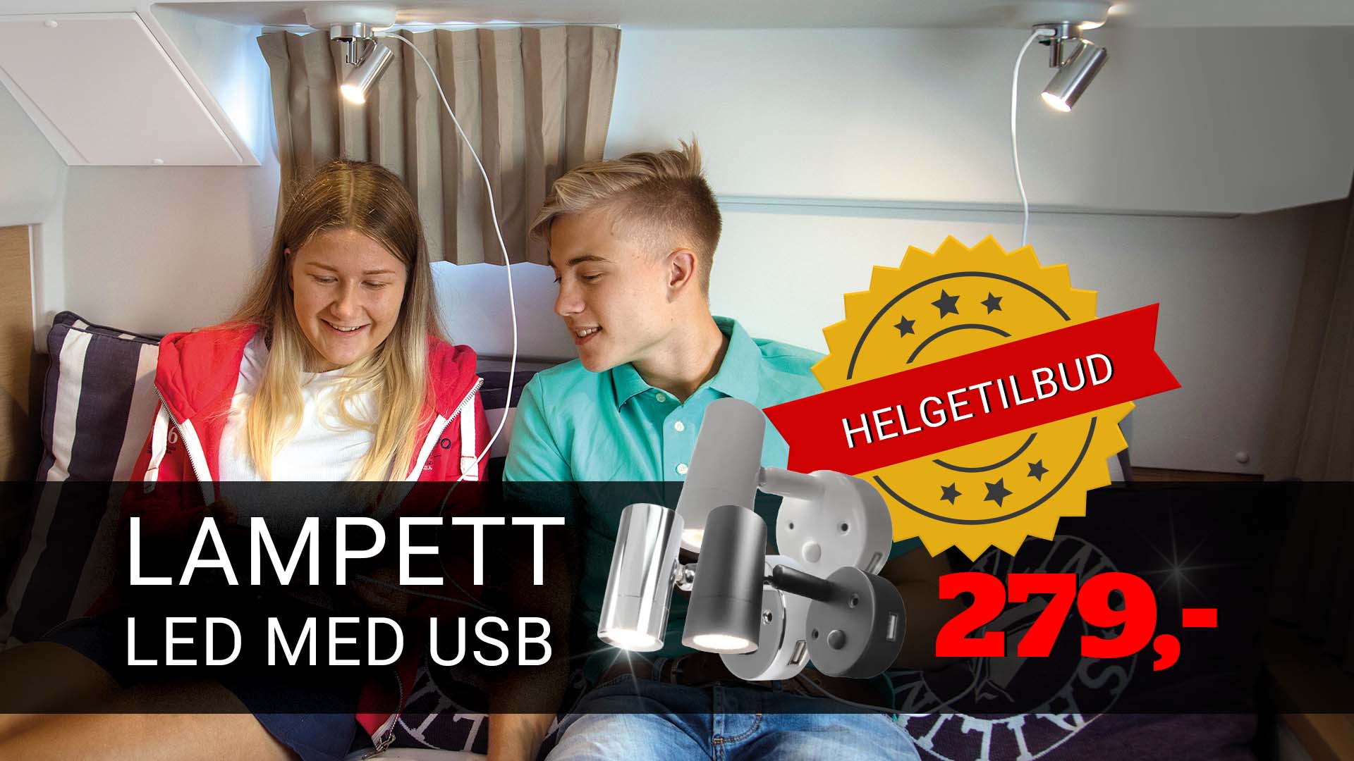 LED leselampe med innbygget USB-uttak og strømbryter til kun 279,- kun uke 31