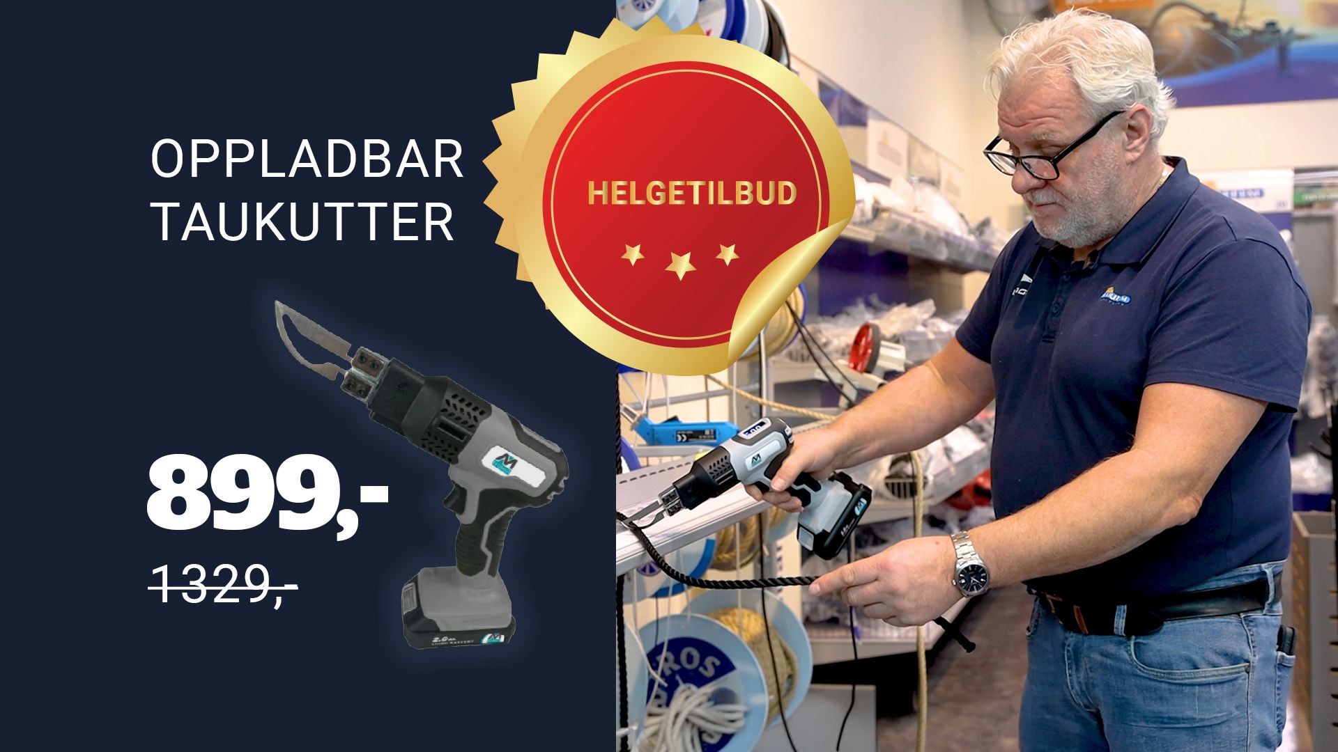 Taukutter med varmekniv som enkelt kutter over tau med pene kutt, og svir endene slik at tauet ikke fliser.
