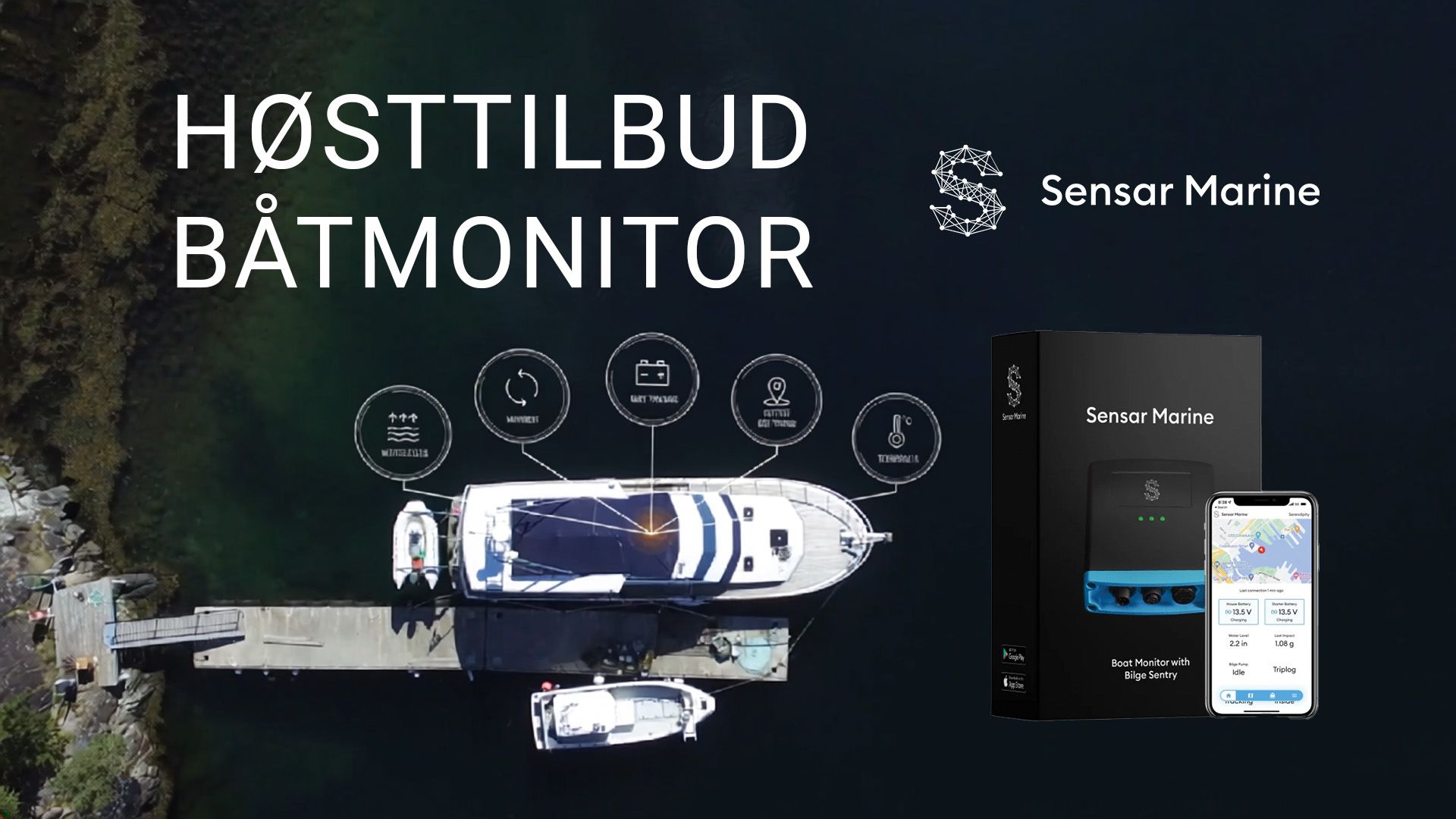 Gjør båtholdet tryggere i høst med Sensar Marine Båtmonitor. Følg med på båten din døgnet rundt, uansett hvor du befinner deg, og få varsler om blant annet bevegelse, batterinivå og vannstand.
