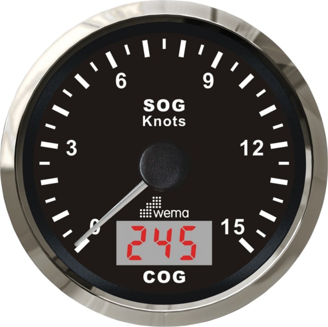 Wema GPS Knopmåler 0-15 m/Kompass Silverline Sort 85mm 12V