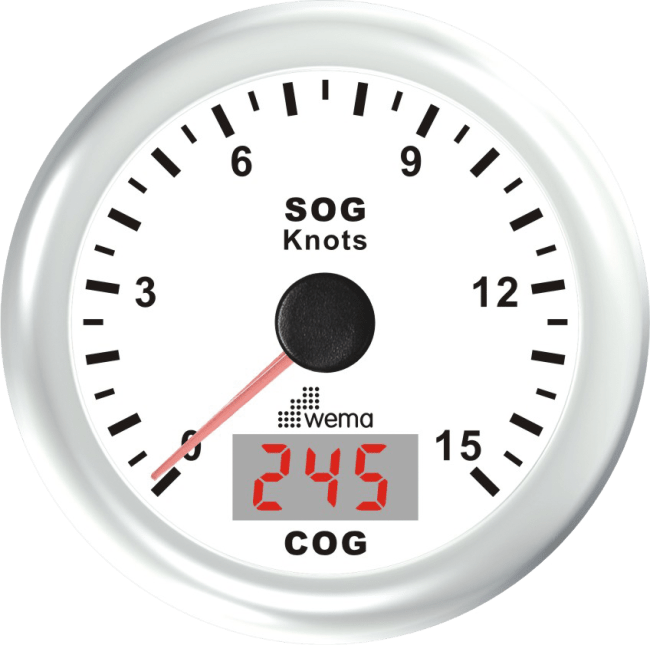 Wema GPS Knopmåler 0-15 Hvit 85mm 12V
