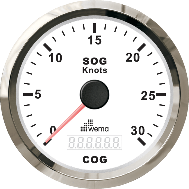 Wema GPS Knopmåler 0-30 Silverline Hvit 85mm 12V