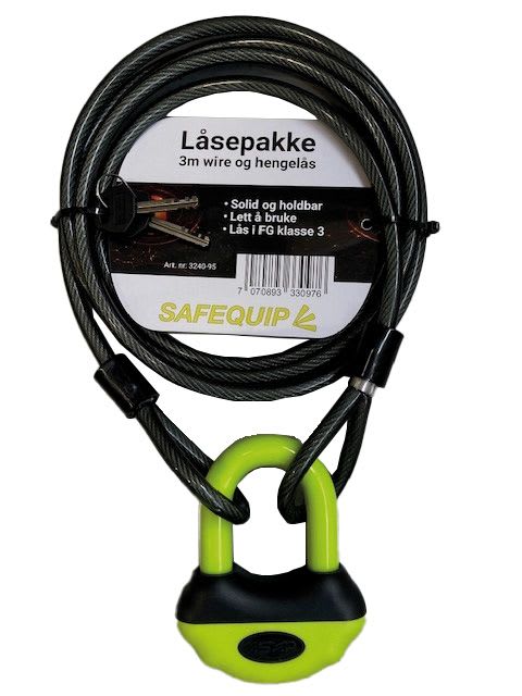 Låsepakke 3m Wire og Hengelås klasse 3