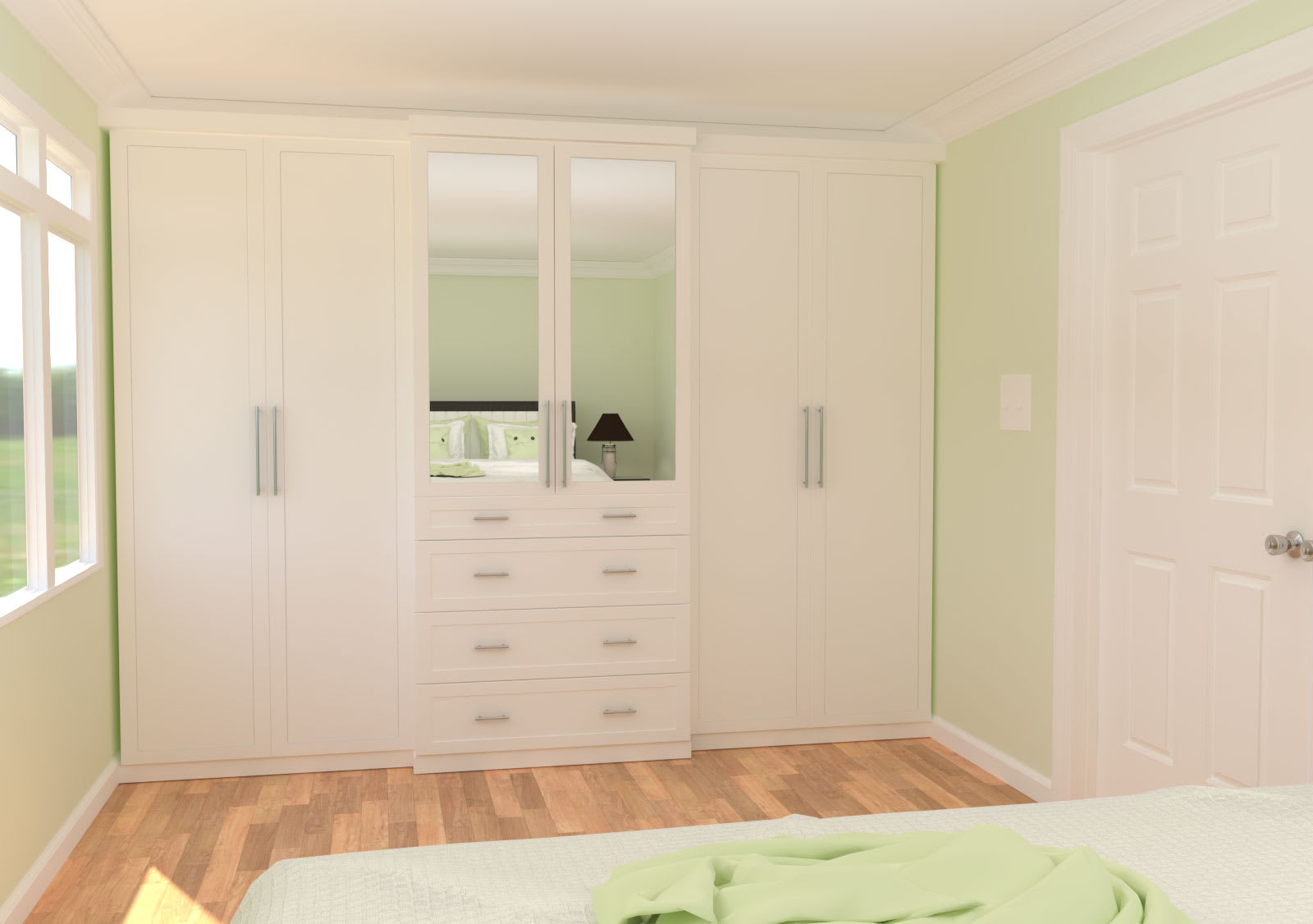 Custom bedroom wardrobe with mirrored doors