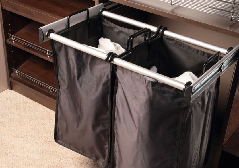 Pull-out laundry hampers with removable canvas bags
