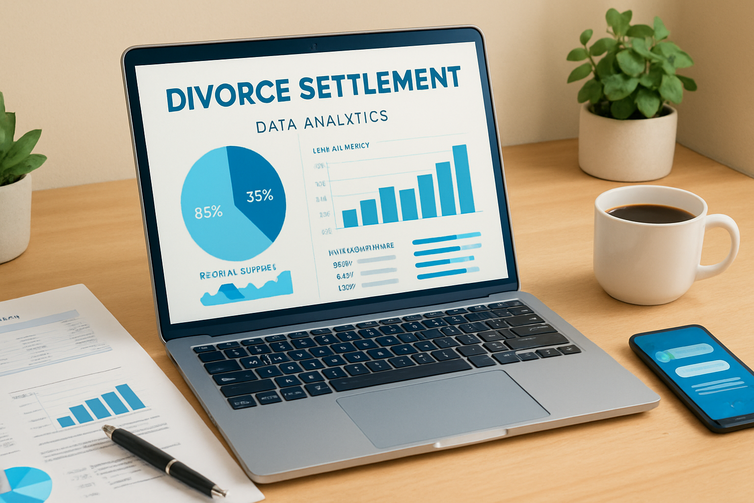 Modern workspace showcasing AI tools for divorce strategy