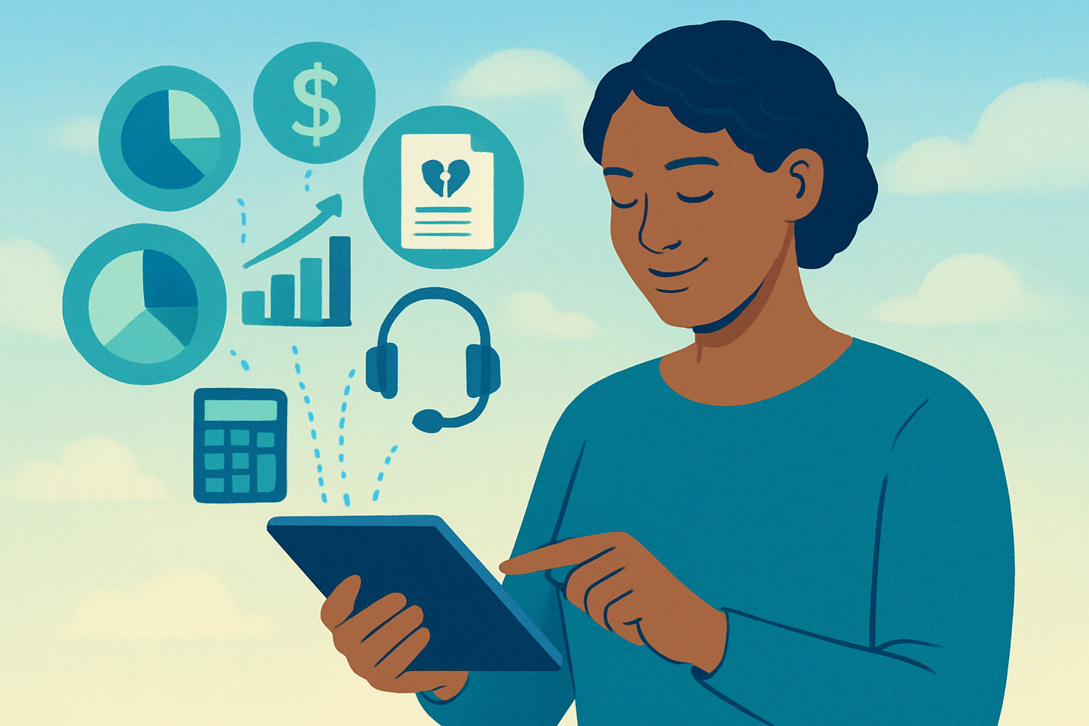 Confident individual using a tablet for divorce settlement guidance.