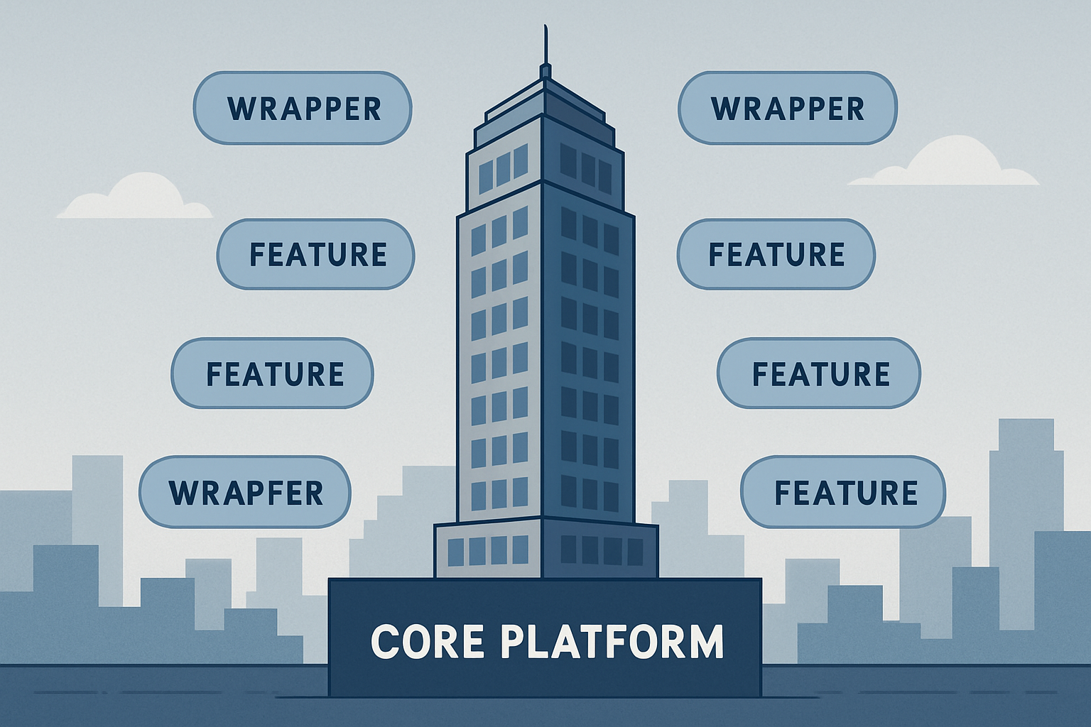 Illustration of a solid core platform as a skyscraper foundation.