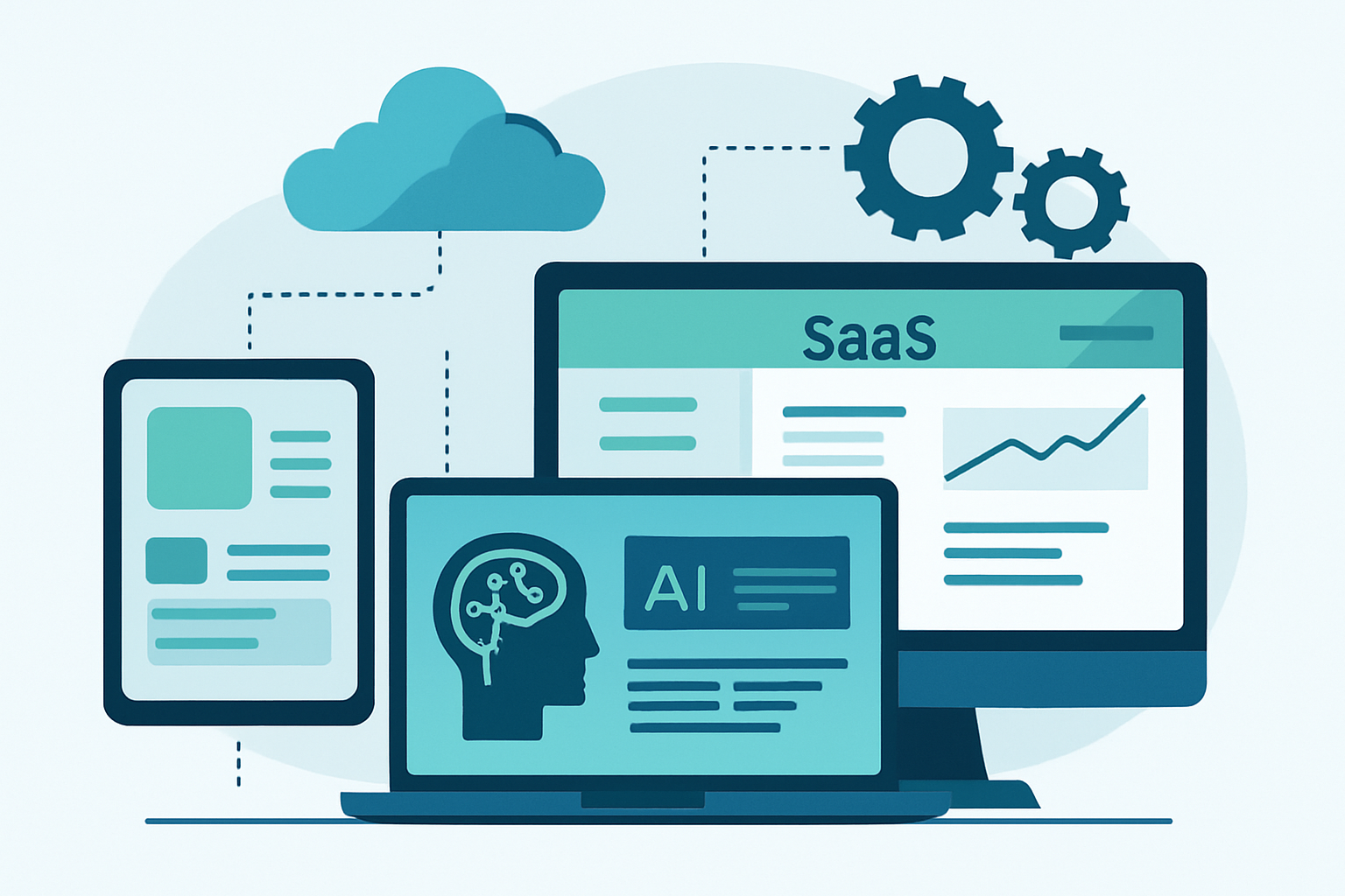 Digital workspace illustrating interconnected platforms in AI SaaS.