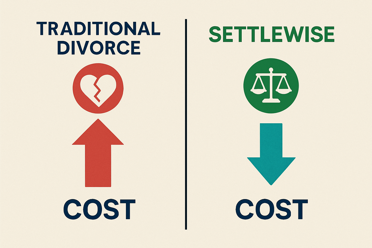 Comparison chart of divorce costs with and without SettleWise