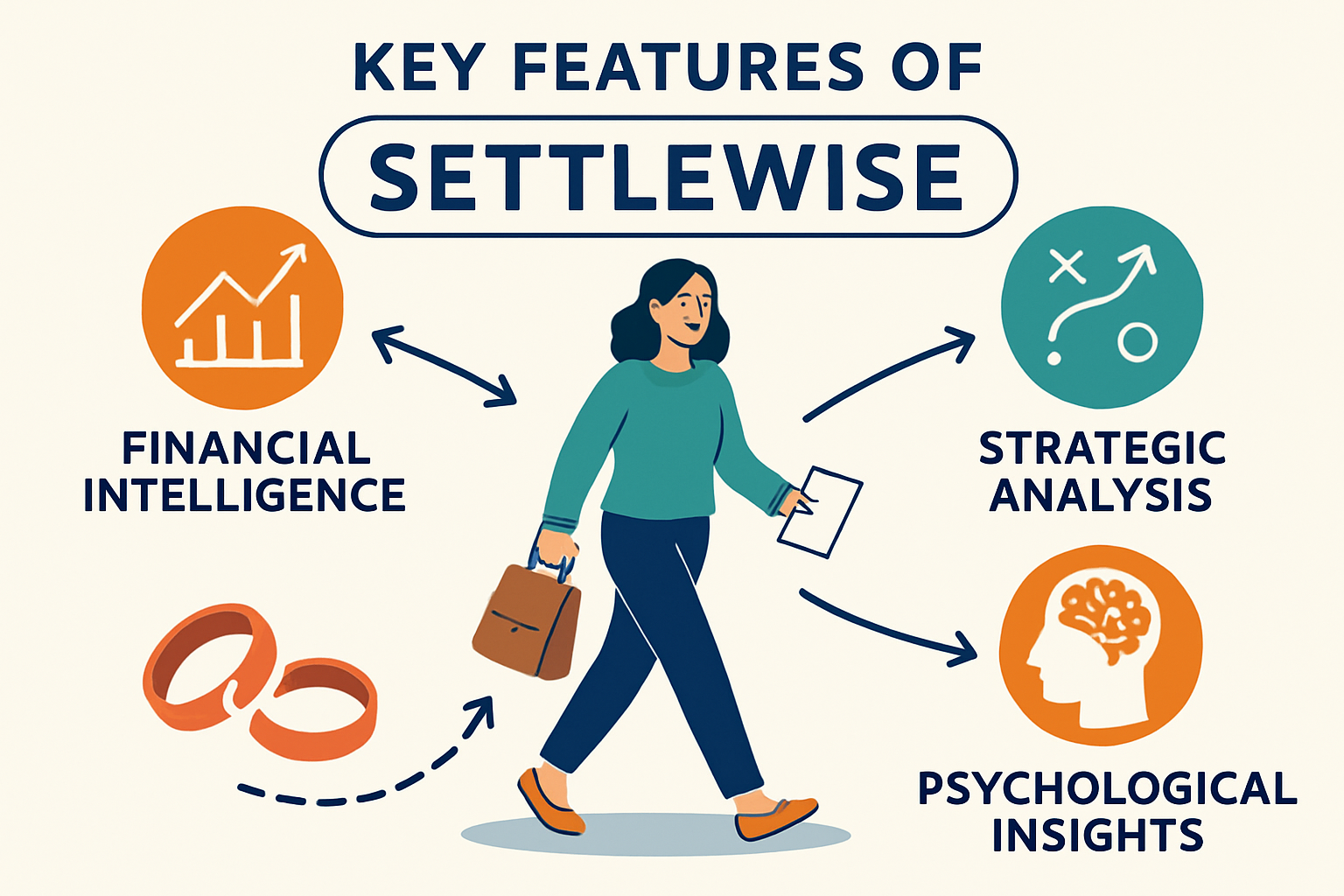 Infographic of SettleWise features enhancing divorce savings