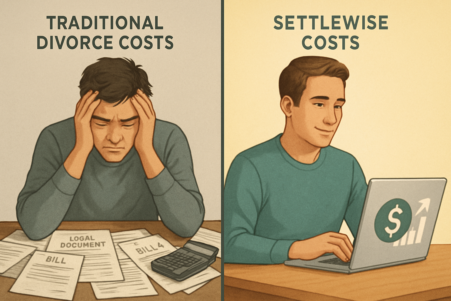 Comparison of traditional divorce costs and SettleWise cost savings