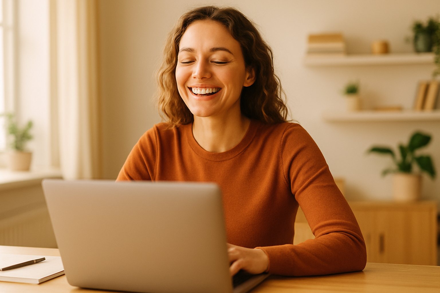 Relieved woman using AI solutions for divorce management