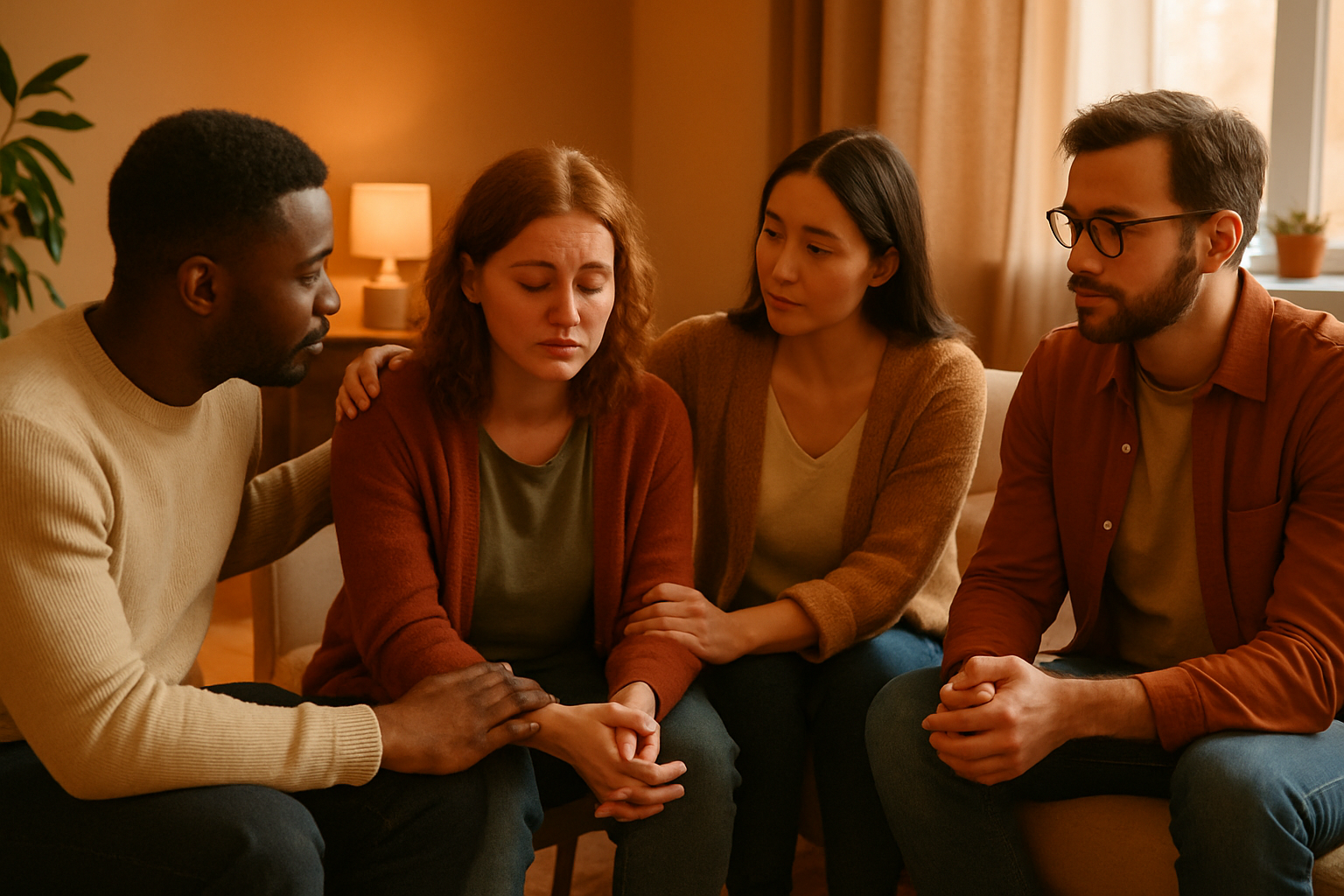 Group therapy session providing emotional support during divorce