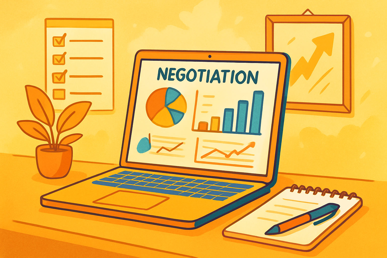 Organized workspace with tools for effective negotiation strategies.