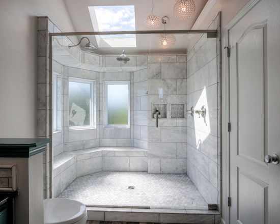 Converted tub and shower area to full walk-in shower with bench seating.  Replaced windows with tempered and obscured glass units.