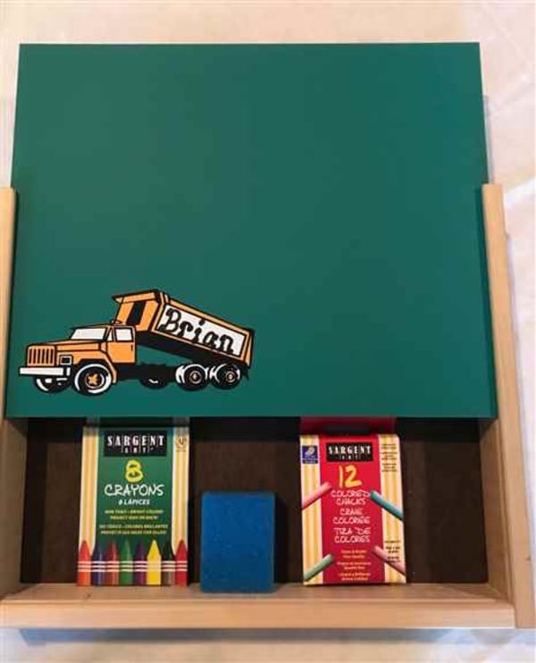 Dump truck chalkboard activity box