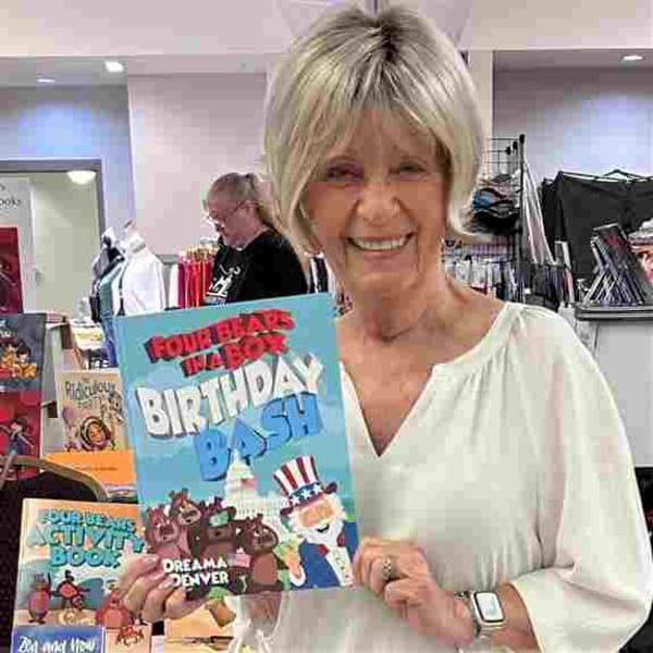Dreama Denver, widow of Bob Denver of Gilligan's Island with her award-winning children's book, Four Bears in a Box, illustrated by Ashley Belote Dreama Denver, widow of Bob Denver of Gilligan's Island with her award-winning children's book, Four Bears in a Box, illustrated by Ashley Belote
