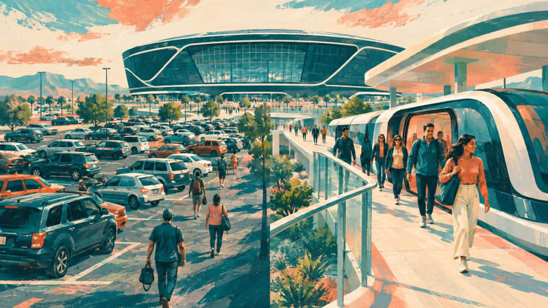 Grimshaw plan trades Allegiant Stadium parking lots for a Boring Company station