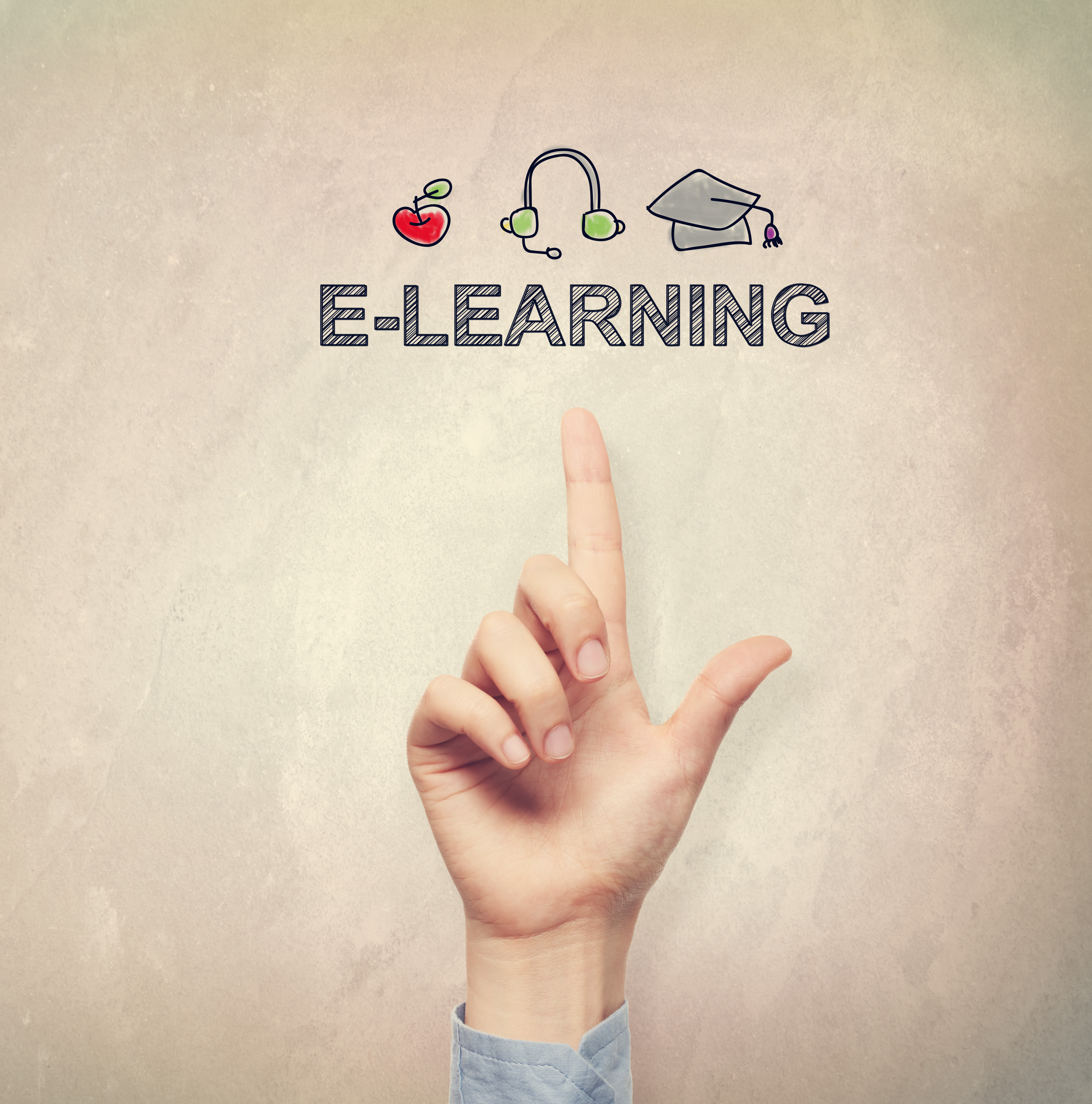 Hand pointing to E-Learning concept
