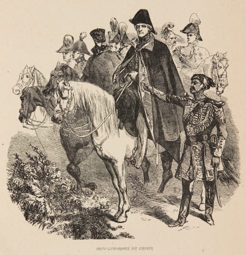 Marshal with his soldiers, woodcut after Gavarni 