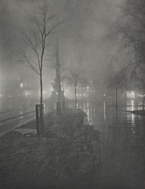 A Wet Night, Columbus Circle, New York Fraser, William A.  (American, 1840-1925)