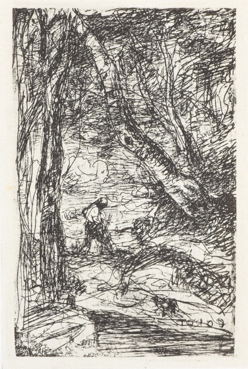 Le Bücheron. Cliché-verre exécuté pat Corot Nègre, Charles  (French, 1820-1880)