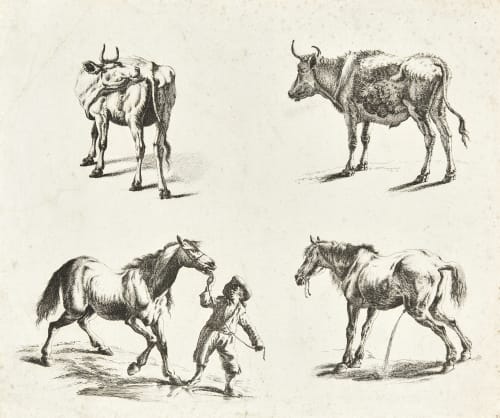 Vaches et chevaux copiés d’après des gravures hollandaises du 17e siècle Stoop, Dirk  (Dutch, 1610-1686)