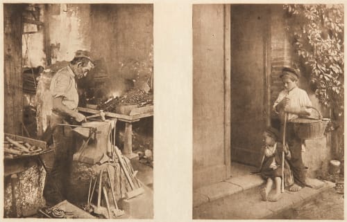 Diptych: Le Forgeron & Les Petits Mendiants (alt) Basto, Joachim  (Portuguese, b.active 1890s)Soulan, J.  (Portuguese, b.active 1890s)