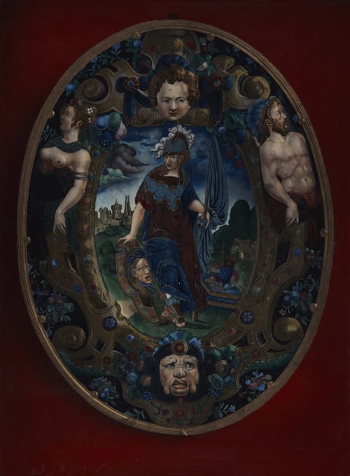 Minerve, écusson ovale en émail de Limoges, 1555 Vidal, Leon  (French, 1833-1906)
