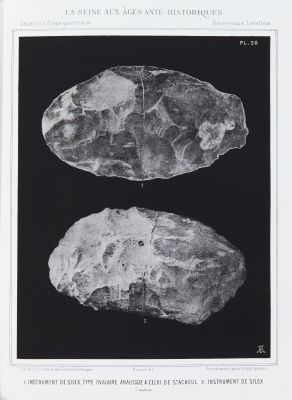 1. Instrument de silex, type ovalaire analogue a celui de stacheul, 2. instrument de silex