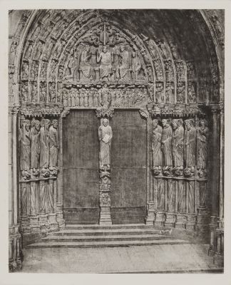 Cathédrale de Chartres, porte centrale du portail méridional avec le Christ du Jugement dernier