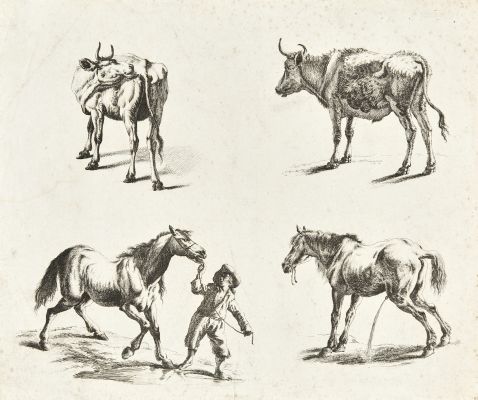 Vaches et chevaux copiés d’après des gravures hollandaises du 17e siècle