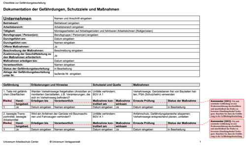 Einblick in die Gefährdungsbeurteilung für Montagearbeiten auf Arbeitsgerüsten und fahrbaren Arbeitsbühnen (Rollgerüsten).