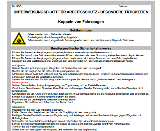 Auszug aus der Unterweisung zum Thema 