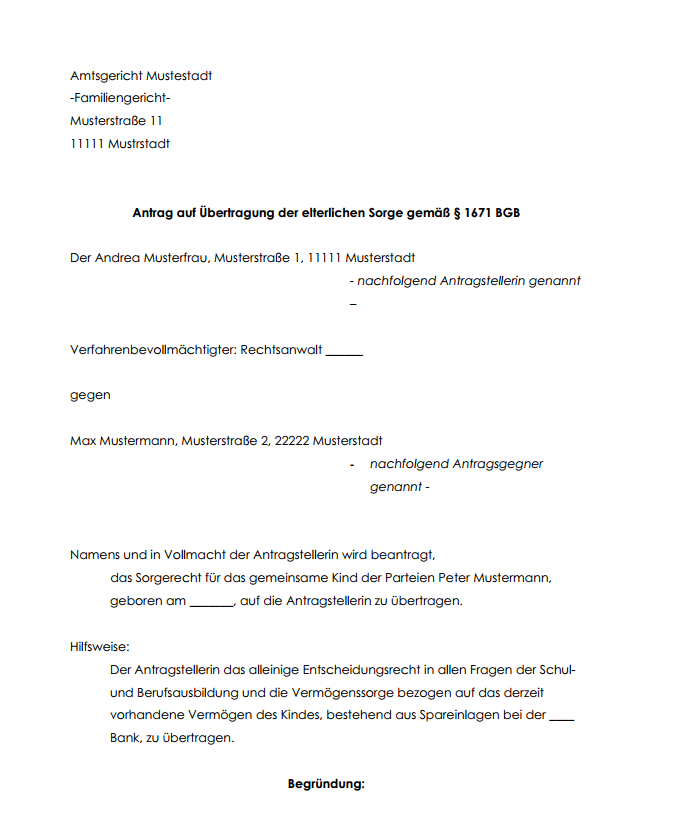 Formular verzicht auf sorgerecht