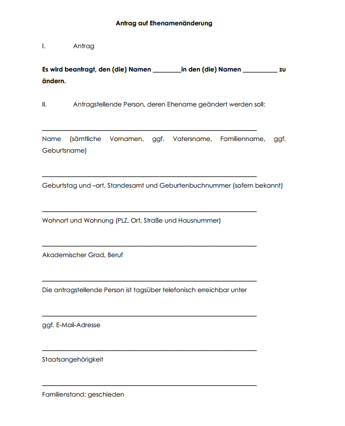 Einblick in den Antrag auf Namensänderung.