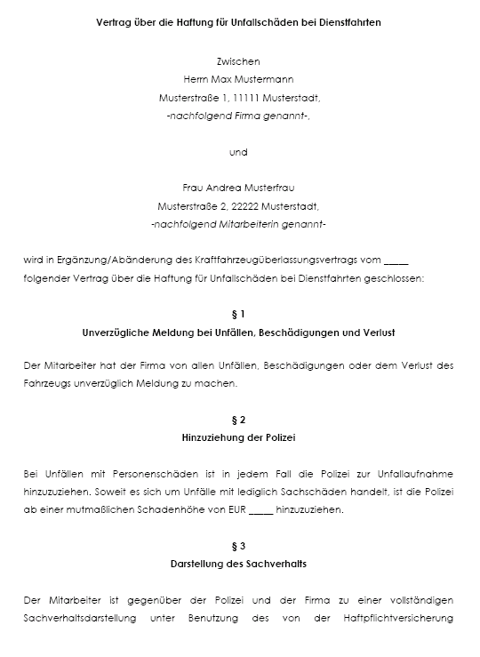 Bei grob fahrlässigem Verhalten und vorsätzlichem Schadensfall werden die Pflichten des Arbeitnehmers innerhalb dieser Vereinbarung explizit geklärt.