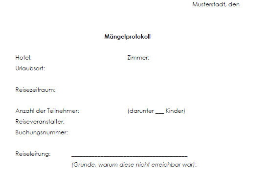 Auszug aus dem Mängelprotokoll (ohne anwesende Reiseleitung)