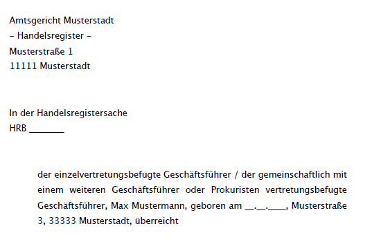 Ausschnitt aus der Anmeldung der Abberufung zum Handelsregister.