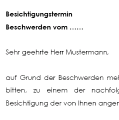 Der Vermieter einer Mietsache macht mit diesem Schreiben gegenüber einem Mieter das Recht zu einer Sonderbesichtigung geltend.