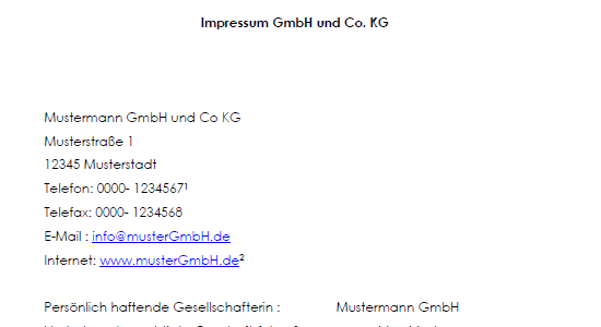 Ausschnitt aus dem Impressum einer GmbH und Co. KG