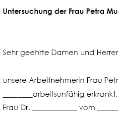 Mit diesem Musterschreiben wird eine Krankenkasse aufgefordert eine Untersuchung durch den medizinischen Dienst in die Wege zu leiten. 