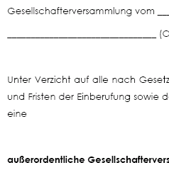 Die Vorlage enthält den protokollierten Beschluss einer Gesellschafterversammlung zum Zweck der Zustimmung zum Verkauf und Übertragung der Gesellschafteranteile an einen Dritten (Nichtgesellschafter). 