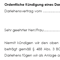 Mit dem Kündigungsschreiben kündigt ein Darlehensgeber einem Darlehensnehmer den Kreditvertrag.