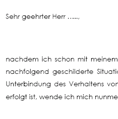 Die Vorlage zur “Leistungsverweigerung aufgrund sexueler Belästigung”, schickt ein Arbeitnehmer an seinen Arbeitgeber.