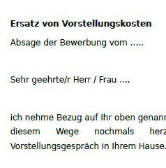 Das Muster ist der Antrag auf Erstattung von Bewerbungskosten nach erfolgloser Bewerbung. 